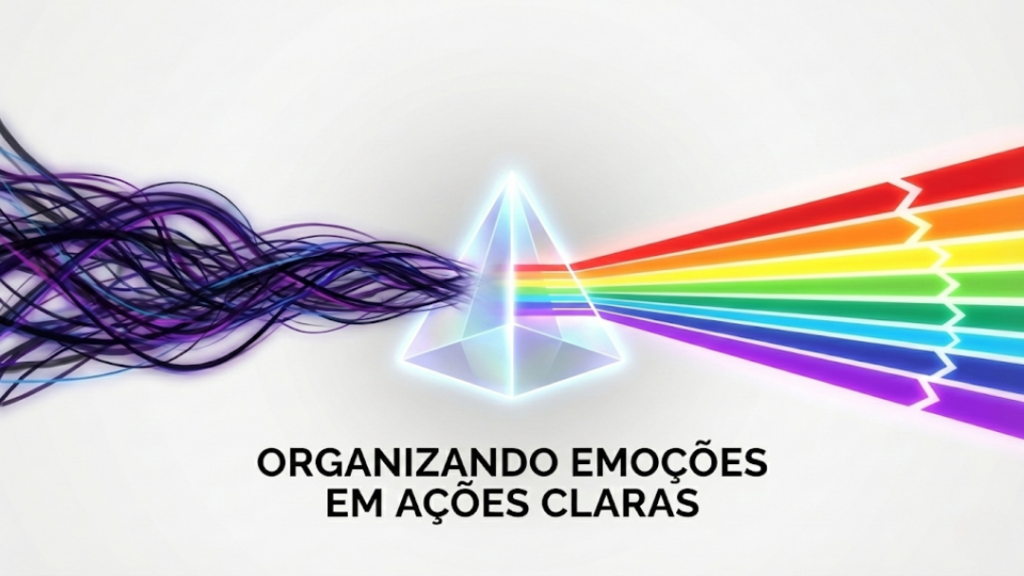 Prisma transformando caos em luz organizada, metáfora para vencer a procrastinação.