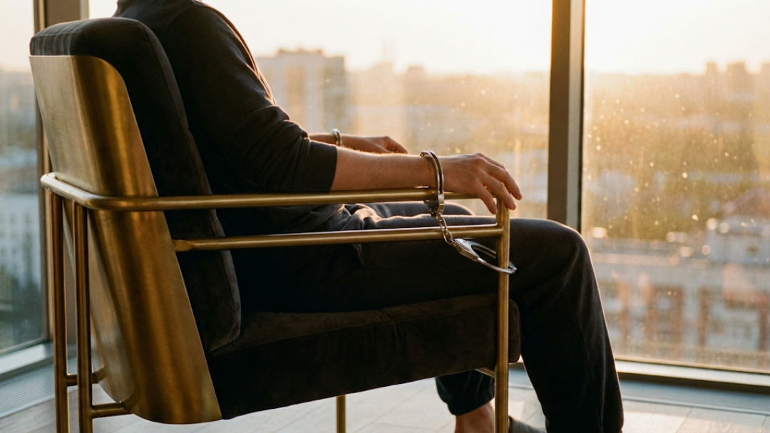 Silhueta humana presa em uma poltrona luxuosa representando a zona de conforto.